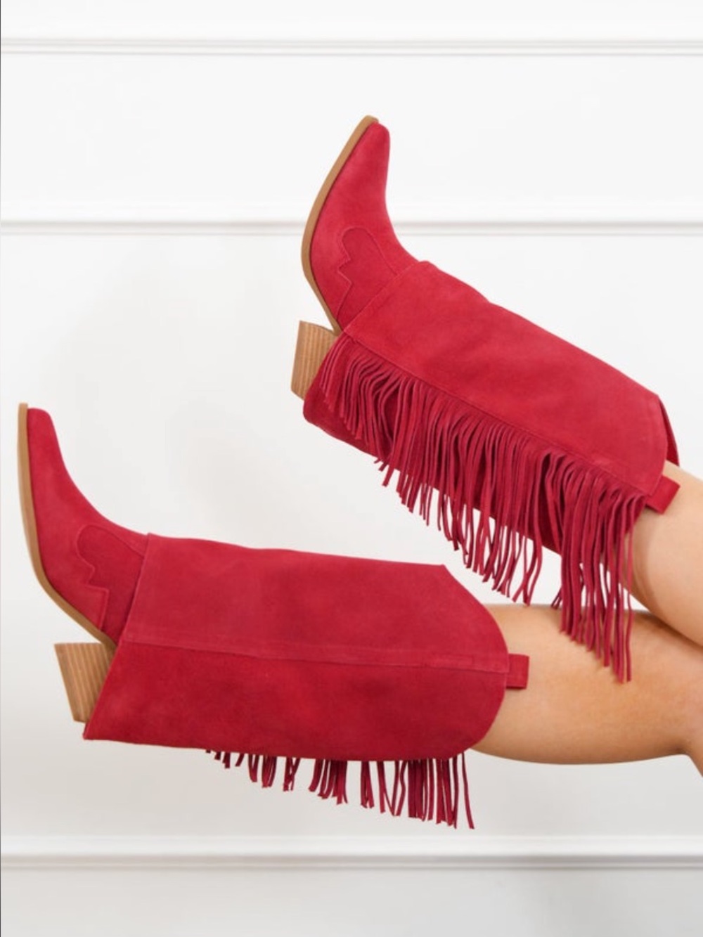 MIA Genuine Suede Red Fringe Suede Knee high Boots